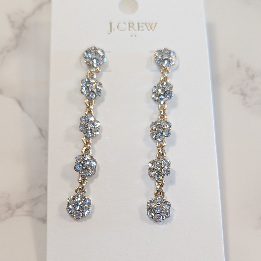 J.Crew Factory Linear Crystal Flower Statement Earrings